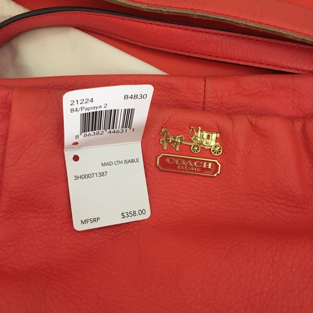 Coach Madison leather Isabelle purse papaya color